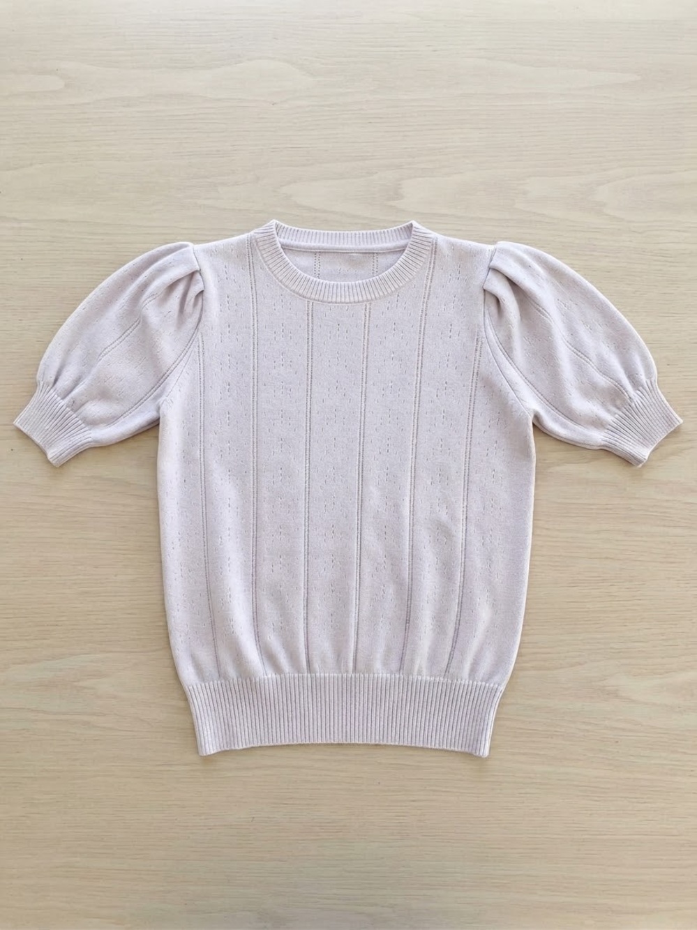 Light Pink Puff-Sleeve Knit Sweater